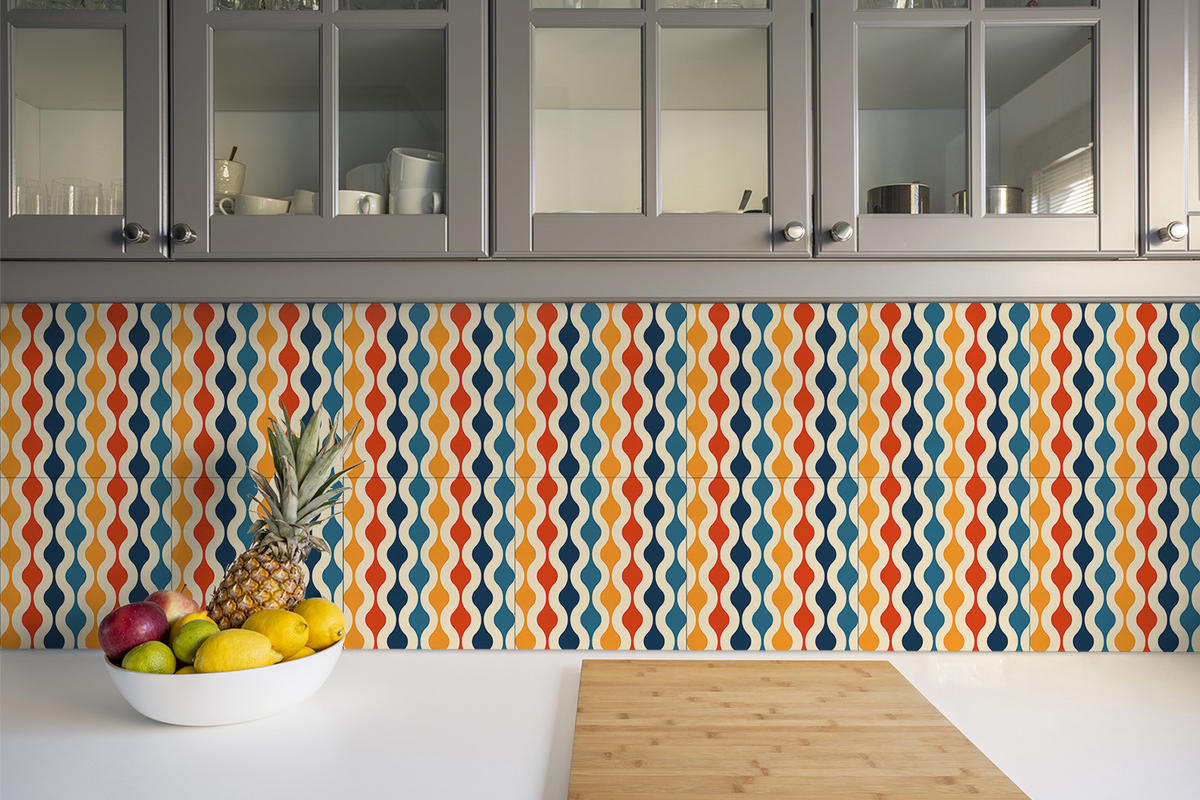 FLIESENAUFKLEBER 9 Stück 30x30 cm selbstklebend Retro-Muster - Multicolor, Textil (30/1.6/30cm) - TULUP