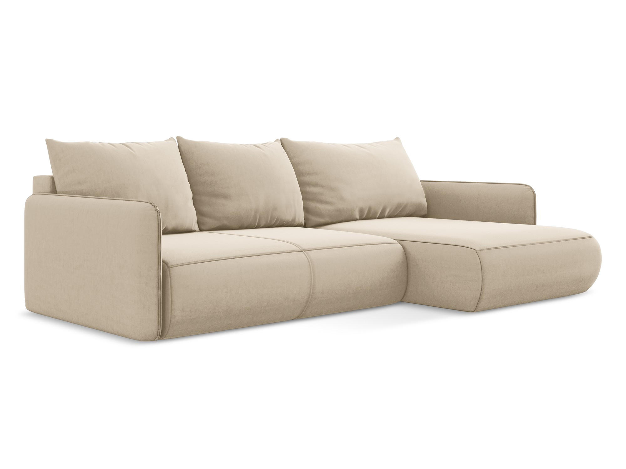 ECKSOFA mit Schlaffunktion Samt Stoff Beige - Beige/Creme, Kunststoff/Textil (240/148cm) - Makamii