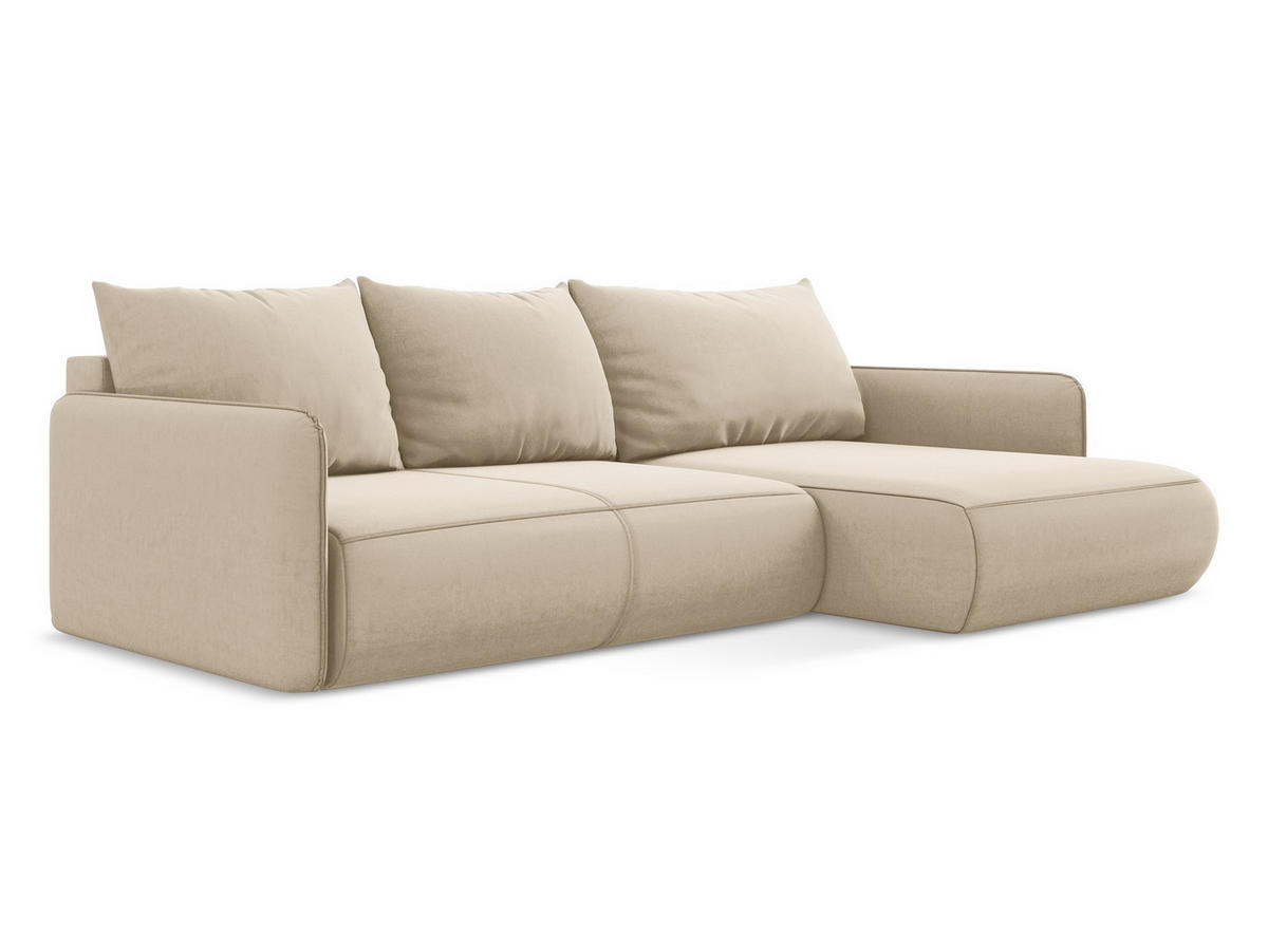 ECKSOFA mit Schlaffunktion Samt Stoff Beige - Beige/Creme, Kunststoff/Textil (240/148cm) - Makamii
