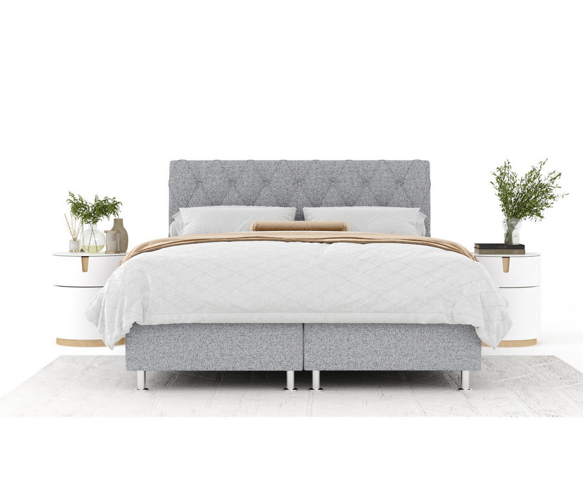 BOXSPRINGBETT Otus Grau 140/200 cm mit Latex-Topper - Silberfarben/Grau, Holz/Holzwerkstoff (140/200cm) - Maison de Reve