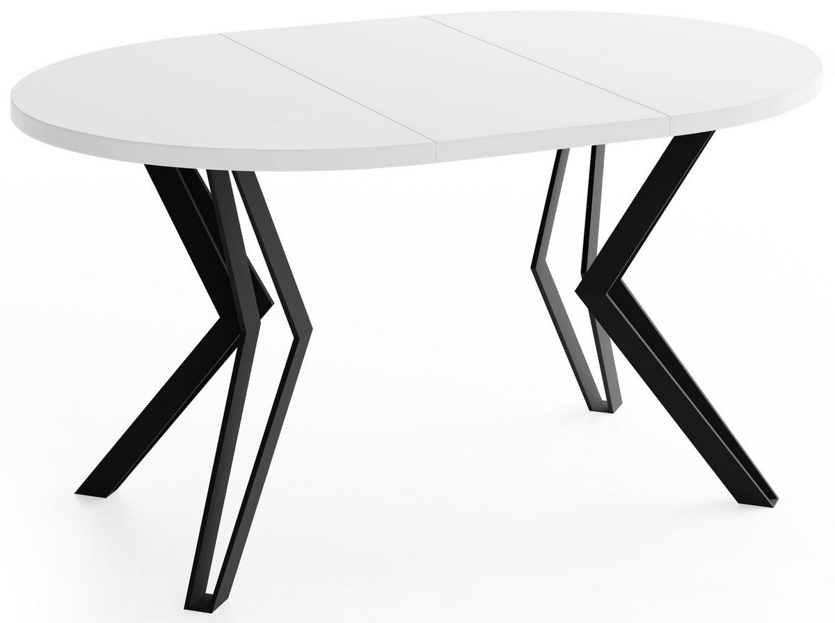 ESSTISCH Revena runder ausziehbarer, Weiß 120-200/120/76 cm - Schwarz/Weiß, Holzwerkstoff/Metall (120/200/76cm) - WFL GROUP