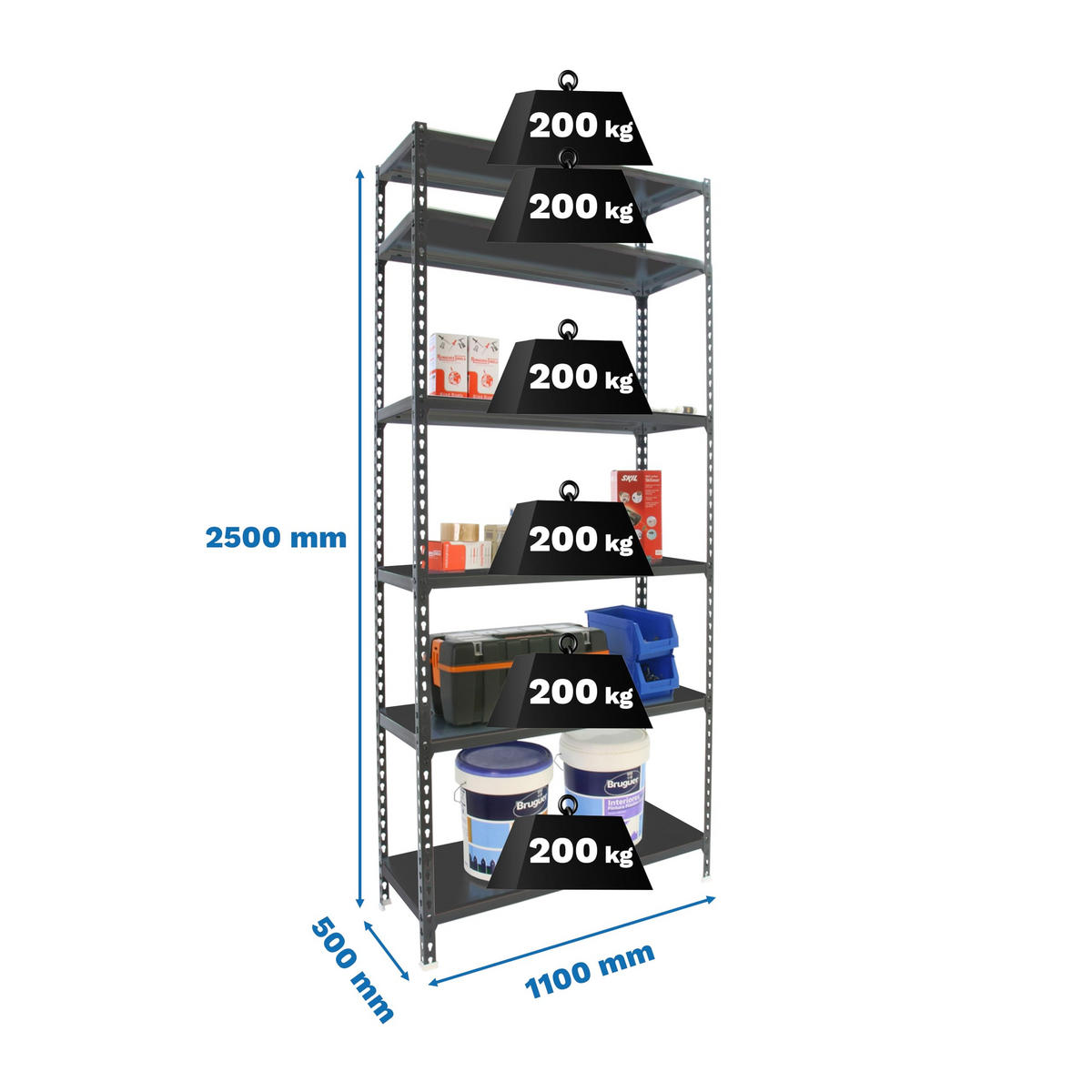 SCHWERLASTREGAL Giant Metal Shark HxBxT 250 x 110 x 50 cm Fachlast 200 kg Anthrazit-Anthrazit - Anthrazit, Metall (110/250/50cm) - PROREGAL