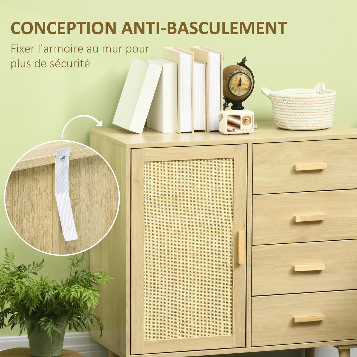 SIDEBOARD Naturfarben, 1 Tür, 4 Schubladen, 80/38/80,5 cm - Naturfarben, Holz (80/80.5/38cm) - PANGIVO
