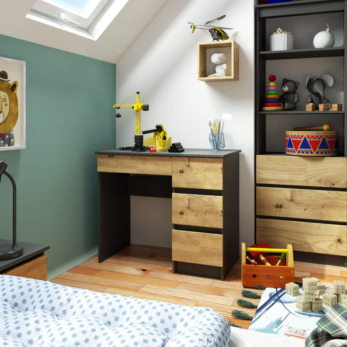 SCHREIBTISCH Graphit Grau, Eiche Artisan 77/90/50 - Eiche Artisan, Holzwerkstoff (50/90/77cm) - RAUMHIRSCH FURNITURE