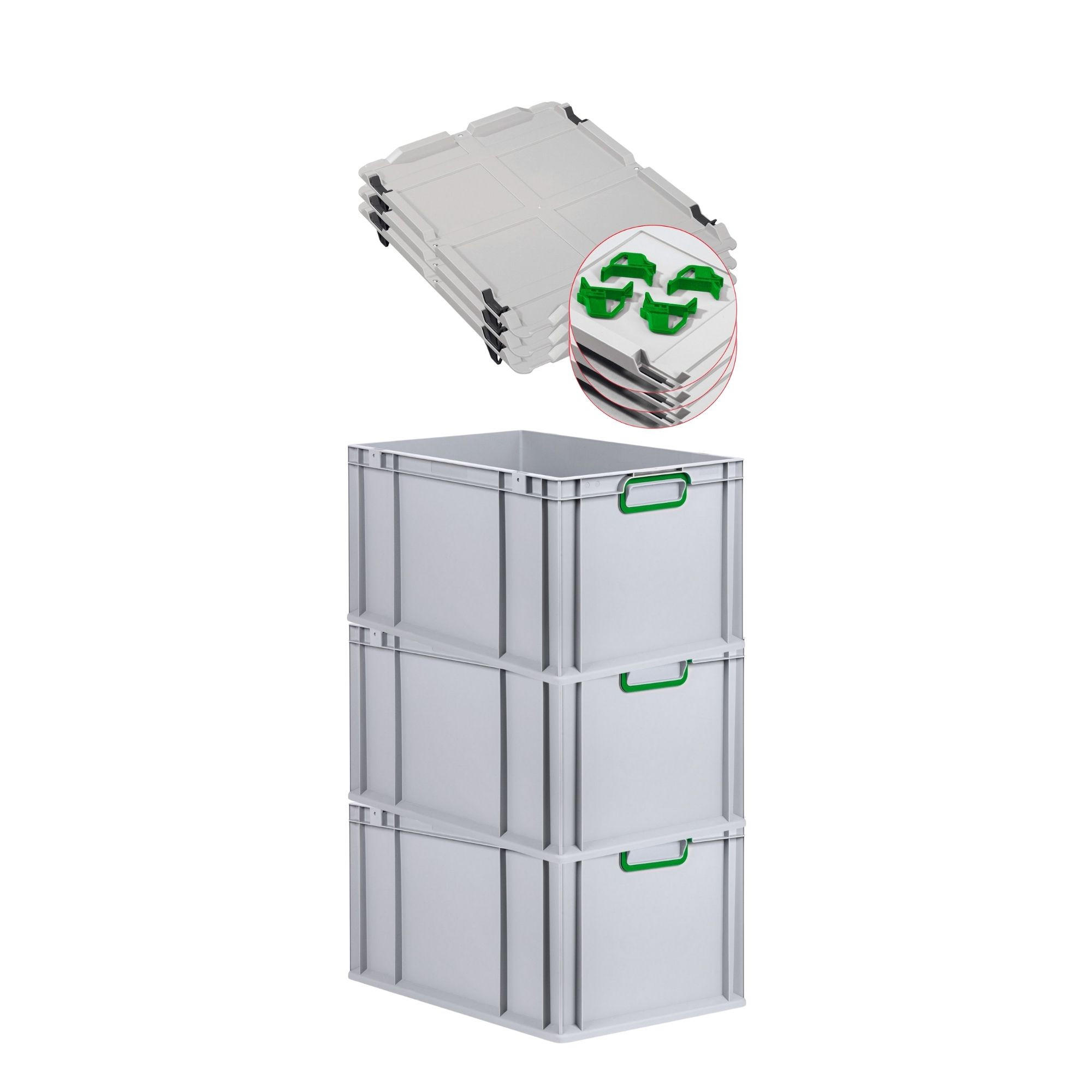 EUROBOX 3x Nextgen Color Mit Auflagedeckel 32x40x60cm Griffe Grün Geschlossen - Grün, Kunststoff (40/32/60cm) - PROREGAL