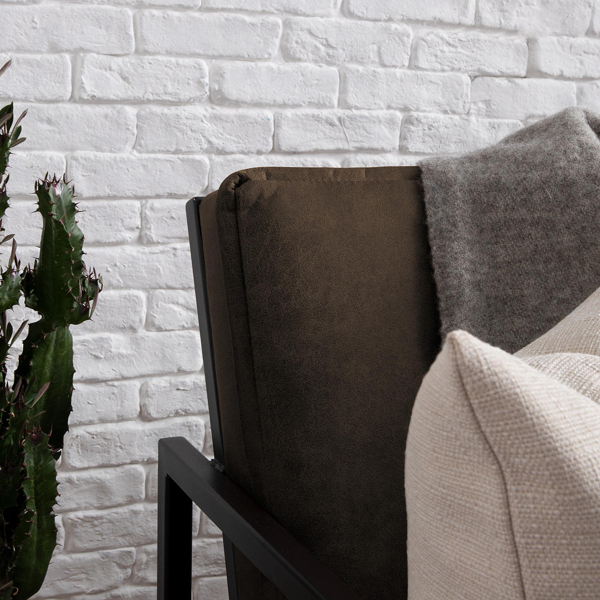 3-SITZER SOFA - Antiklederlook - Graubraun, Textil (185/74/82cm) - home24