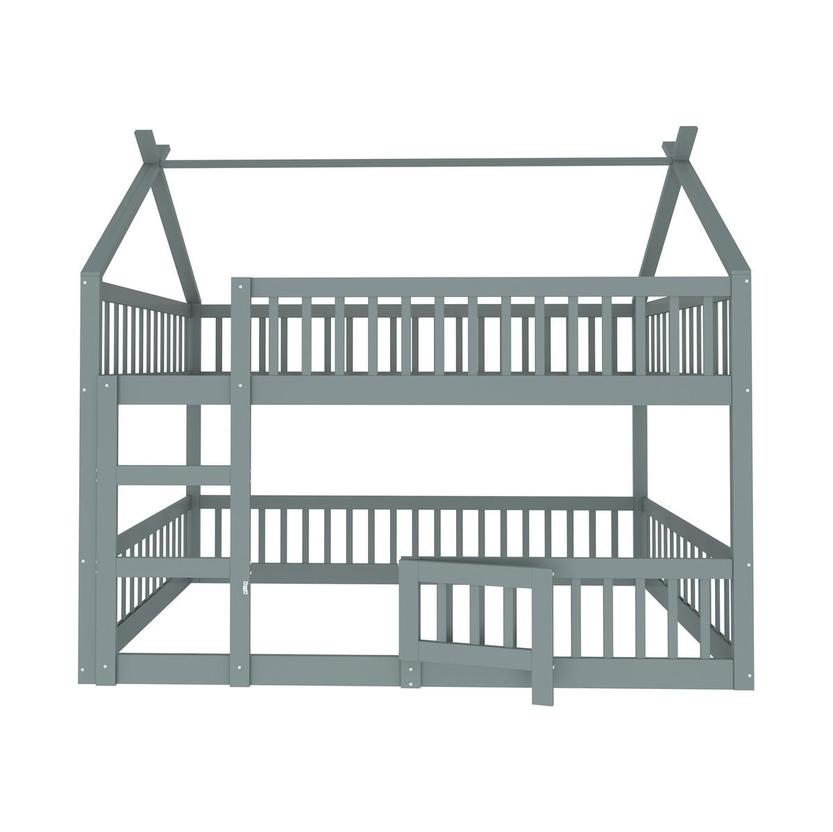 HAUSBETT 140/200 cm aus Massivholz mit Treppe in Grau - Grau, Holz (140/200cm) - BEAOK