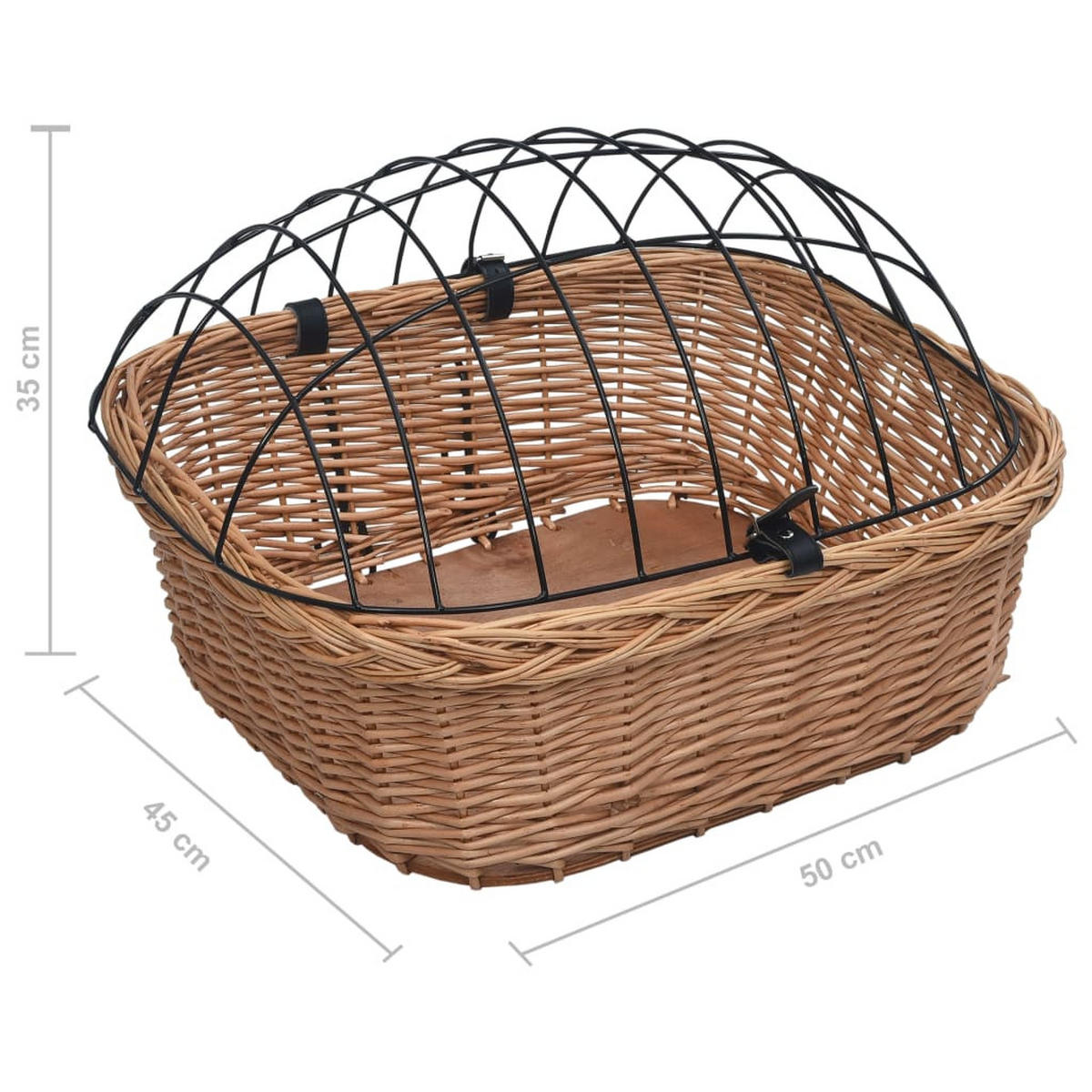 FAHRRADKORB Vorne Mit Deckel 50/45/35 Cm Natur Weide - Braun, Naturmaterialien (45/35/50cm) - vidaXL