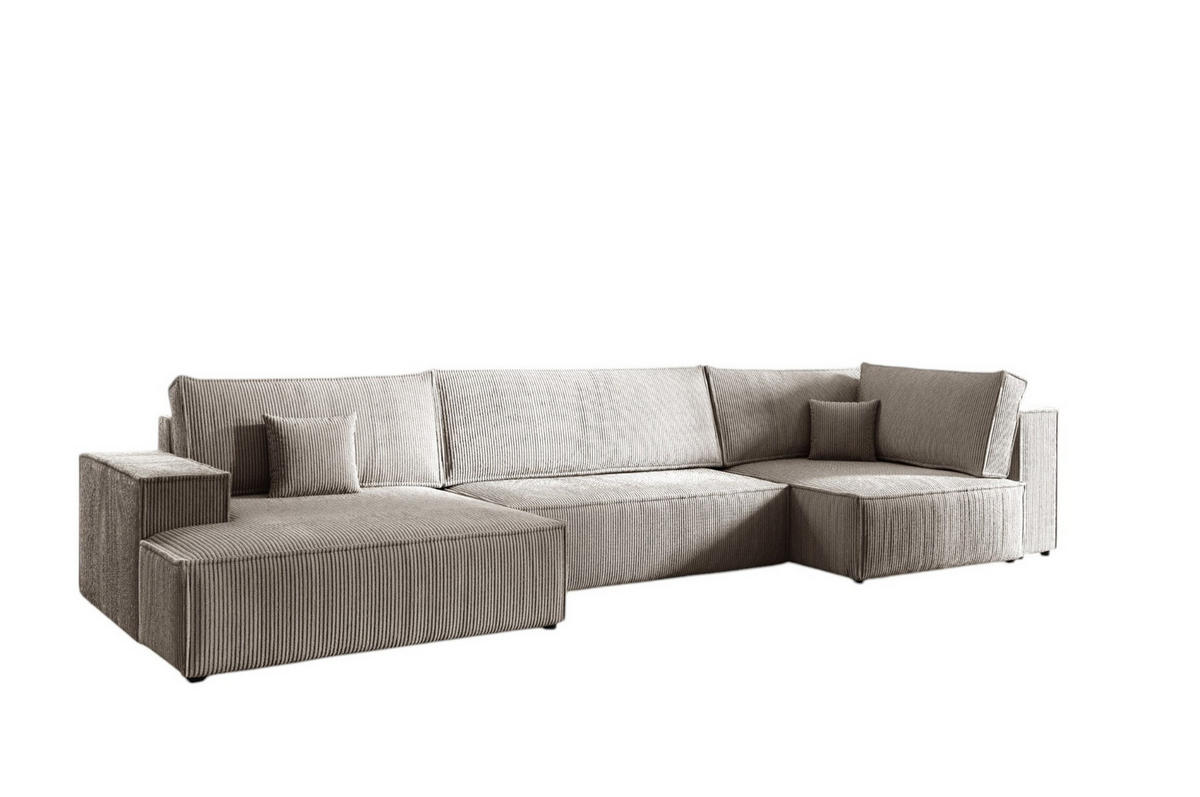 WOHNLANDSCHAFT Corunia - Hellbraun, Holzwerkstoff/Textil (398/70/148cm) - Fun Möbel
