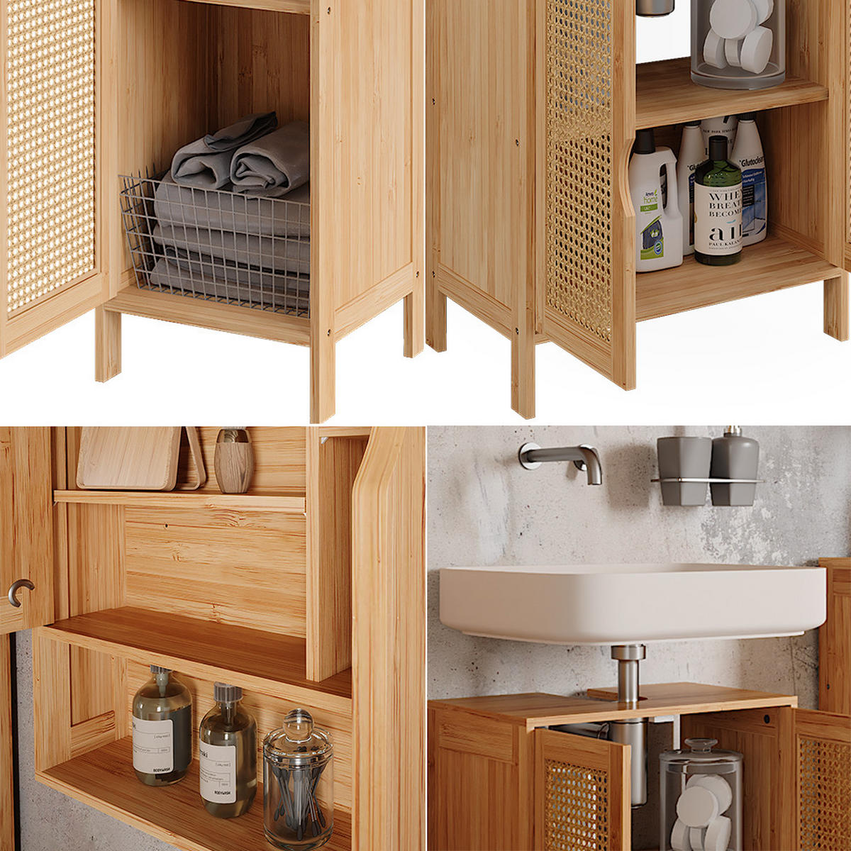 BADMÖBEL-SET Liora Bambus 4 Teile - Grün, Holzwerkstoff (48/60/29cm) - Vicco