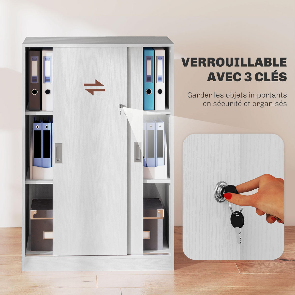 AKTENSCHRANK DE-14424 2 Schiebetüren abschließbar, 2 Böden Weiß - Weiß, Holzwerkstoff (40/120/80cm) - ComfortXL