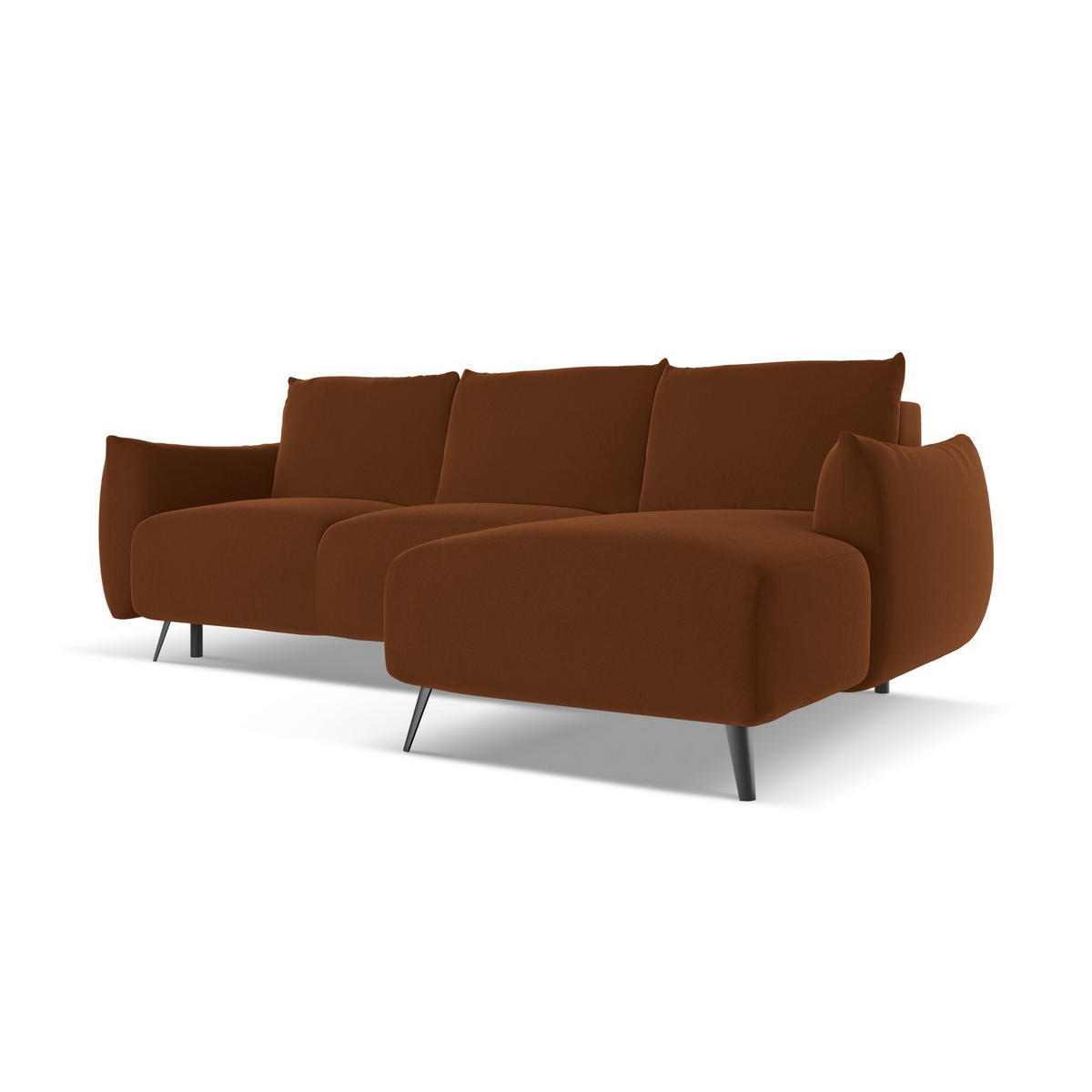 ECKSOFA mit Schlaffunktion Samt Stoff Orange - Terracotta/Schwarz, Textil/Metall (242/162cm) - LaMiaSofa