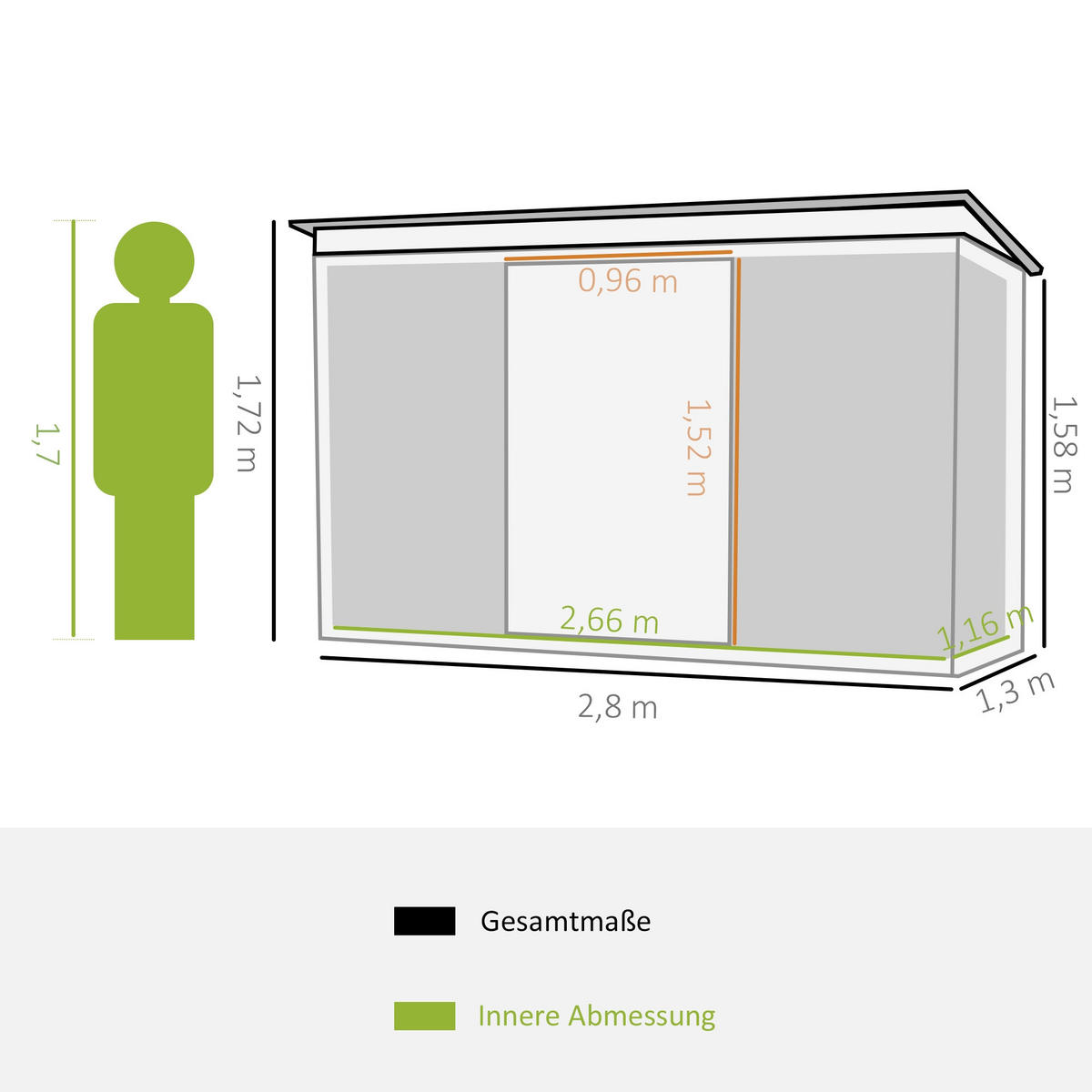 GERÄTEHAUS 280/130/172 cm Hellgrün mit Schiebetür und Lüftungsfenster - Hellgrün, Metall (130/172/280cm) - Oxeza
