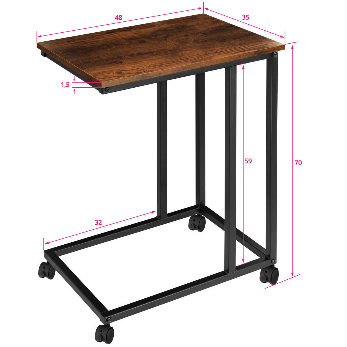 BEISTELLTISCH Luton,48 x 35 x 70 cm,Industrial Holz dunkel, rustikal - Rostfarben, Holz (48/35/70cm) - tectake