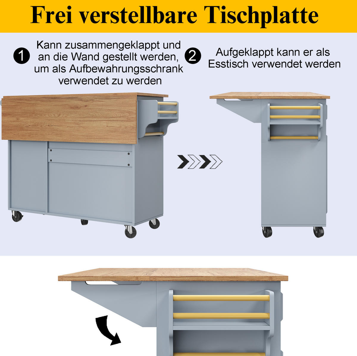 KÜCHENWAGEN 110x75x92cm Blau mit verstellbaren Fächern & Schubladen - Blau, Holzwerkstoff (110/92/75cm) - Modfu