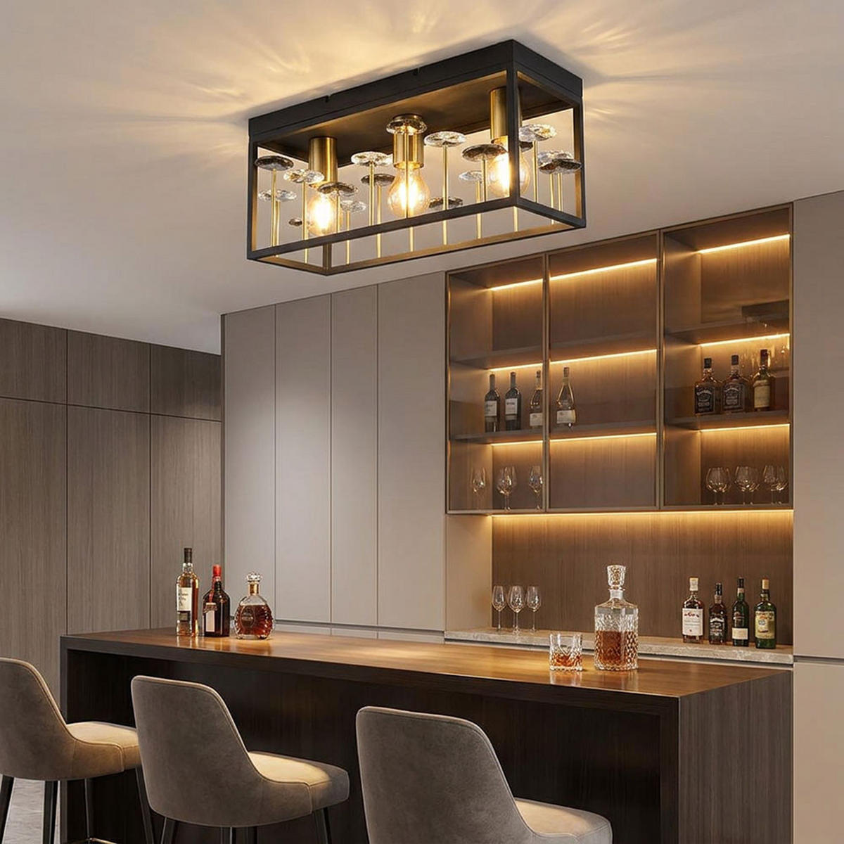 DECKENLEUCHTE LISBON Metall, Kristall, Schwarz Gold - Goldfarben, Metall (45/18/20cm) - Globo Lighting