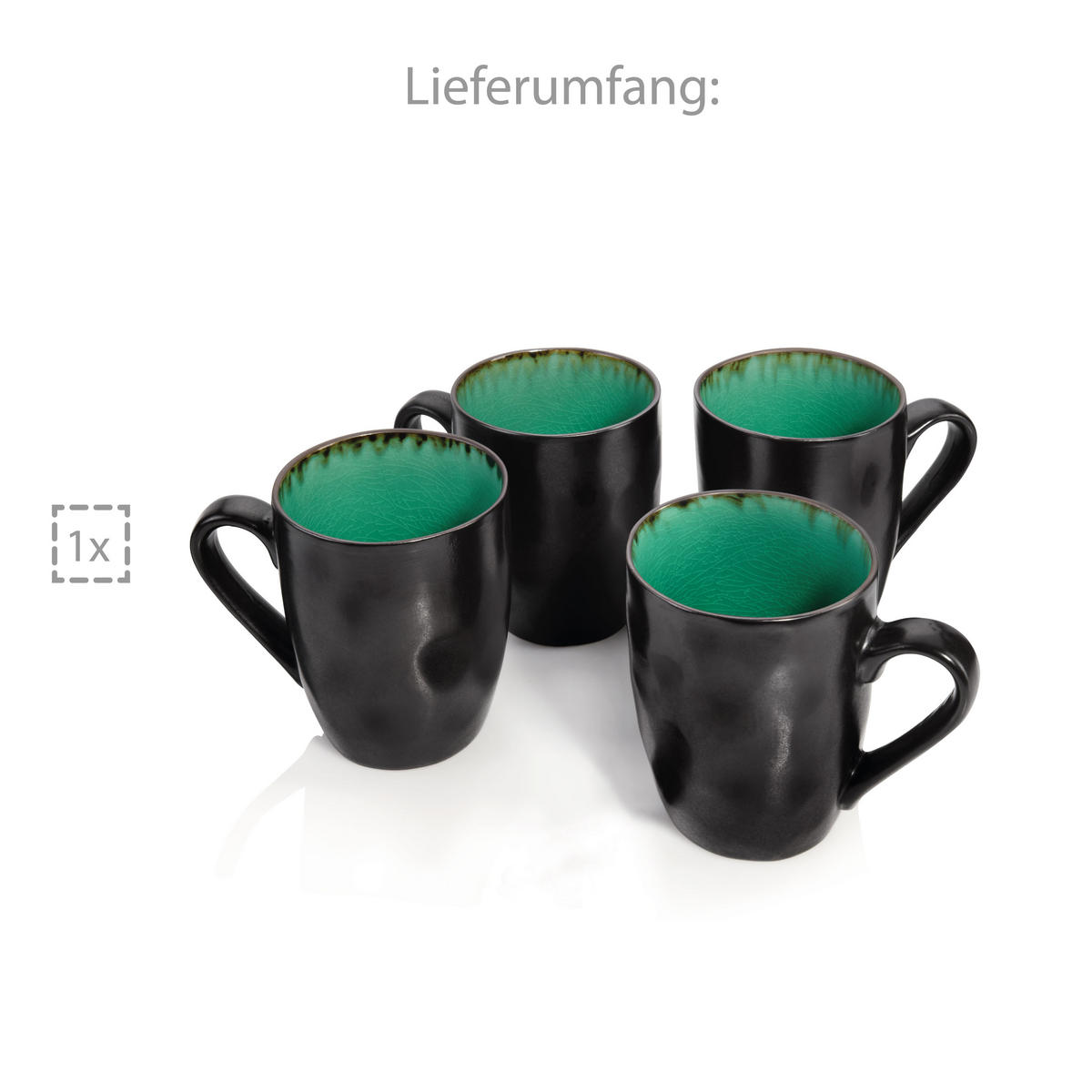 KAFFEEBECHER SET PALM BEACH - 4 teilig aus Steingut - Grün, Keramik (23/14/21cm) - Sänger