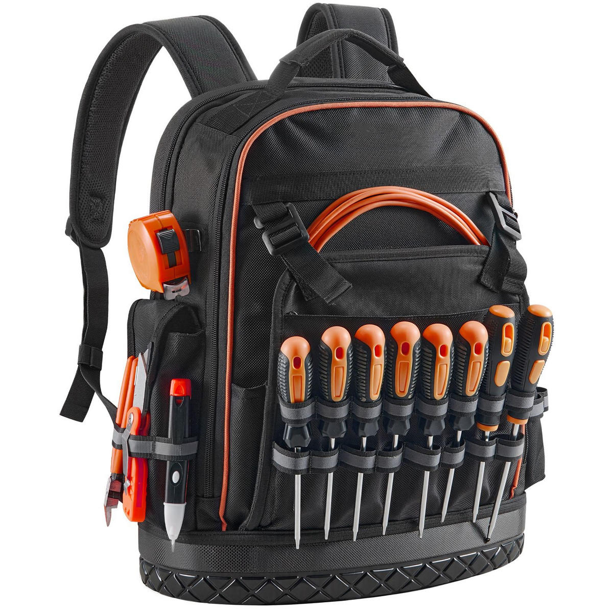 WERKZEUGTASCHE 64 Fächer Laptopfach Hartboden für Elektriker Handwerker - Schwarz, Metall (10/10/10cm) - Raelunyi