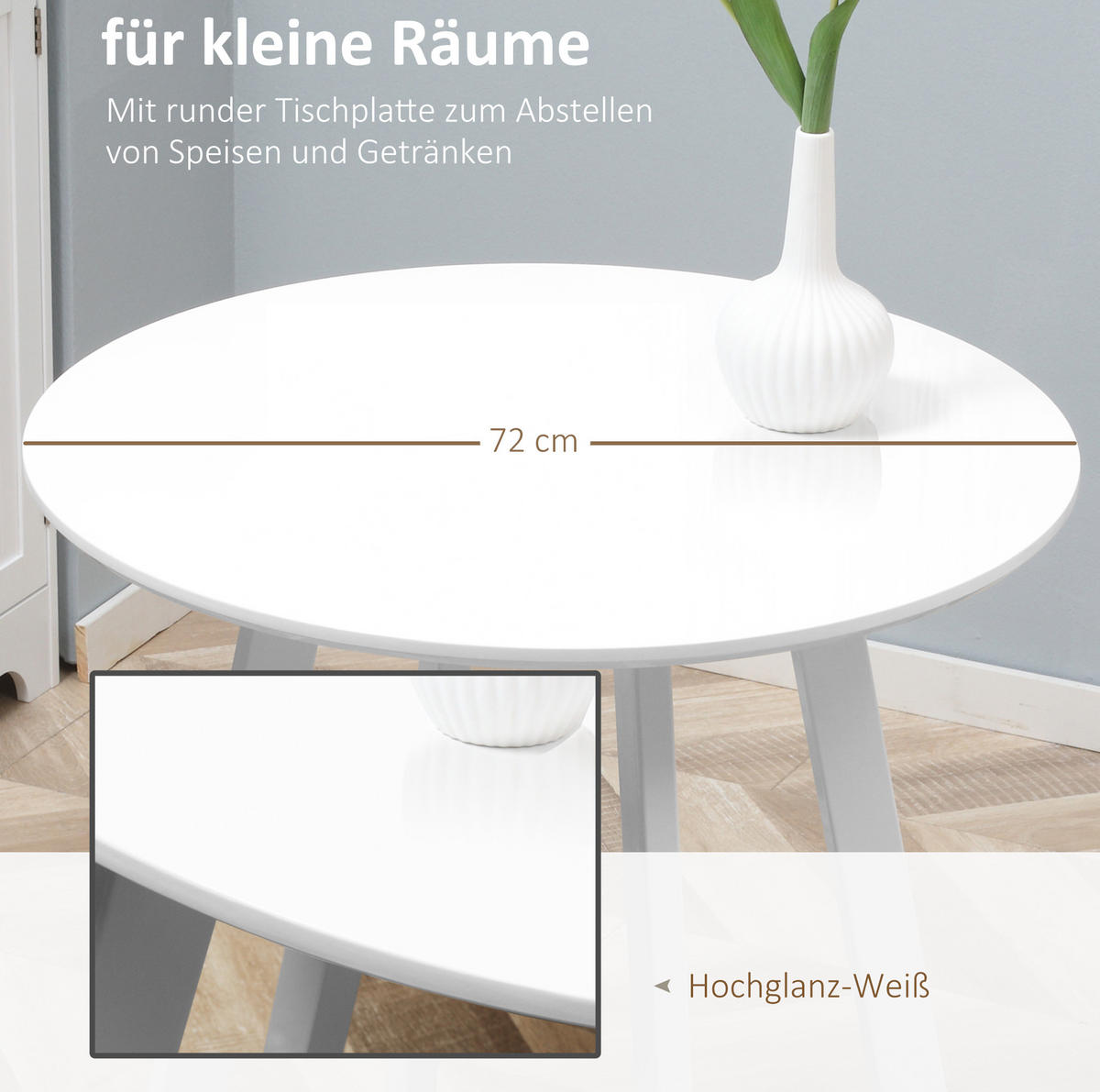 ESSTISCH Ø72/75 cm rund mit Hochglanzplatte und Metallbeinen, MDF, Weiß - Weiß, Holzwerkstoff (72/72/75cm) - Redom