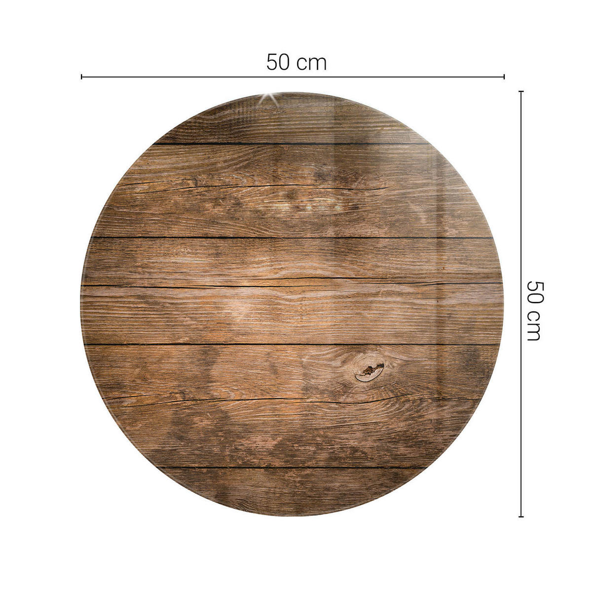 TISCHPLATTE Ø50 cm Holzstruktur Rundplatte - Dunkelbraun, Glas (50/50/0.4cm) - TULUP