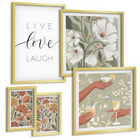 BILDER SET 5er Set - 50x50 cm & 20x30 cm & 40x60 cm Goldrahmen - Boho-Pflanzenmuster - Goldfarben, Kunststoff (40/60cm) - TULUP
