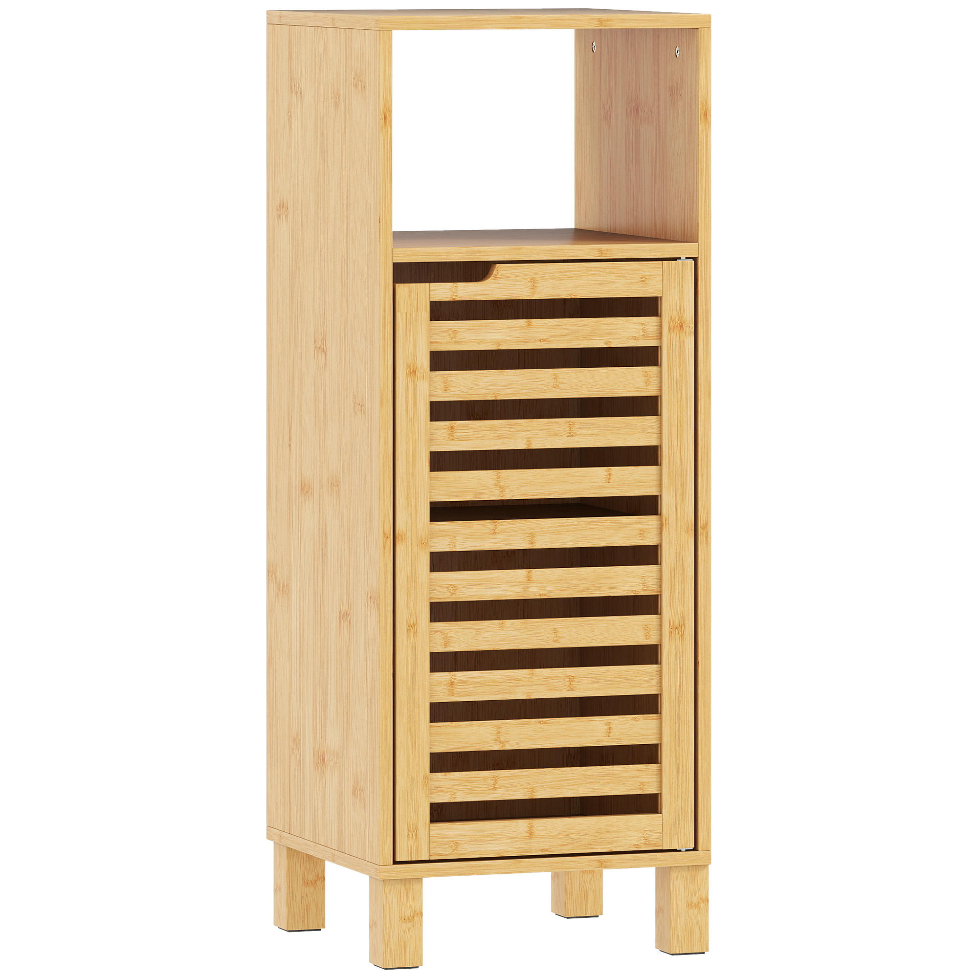 BADEZIMMERSCHRANK Badschrank schmal mit verstellbaren Regalen, offenem Fach - Naturfarben, Holz/Bambusholz (30/80/30cm) - HOMCOM