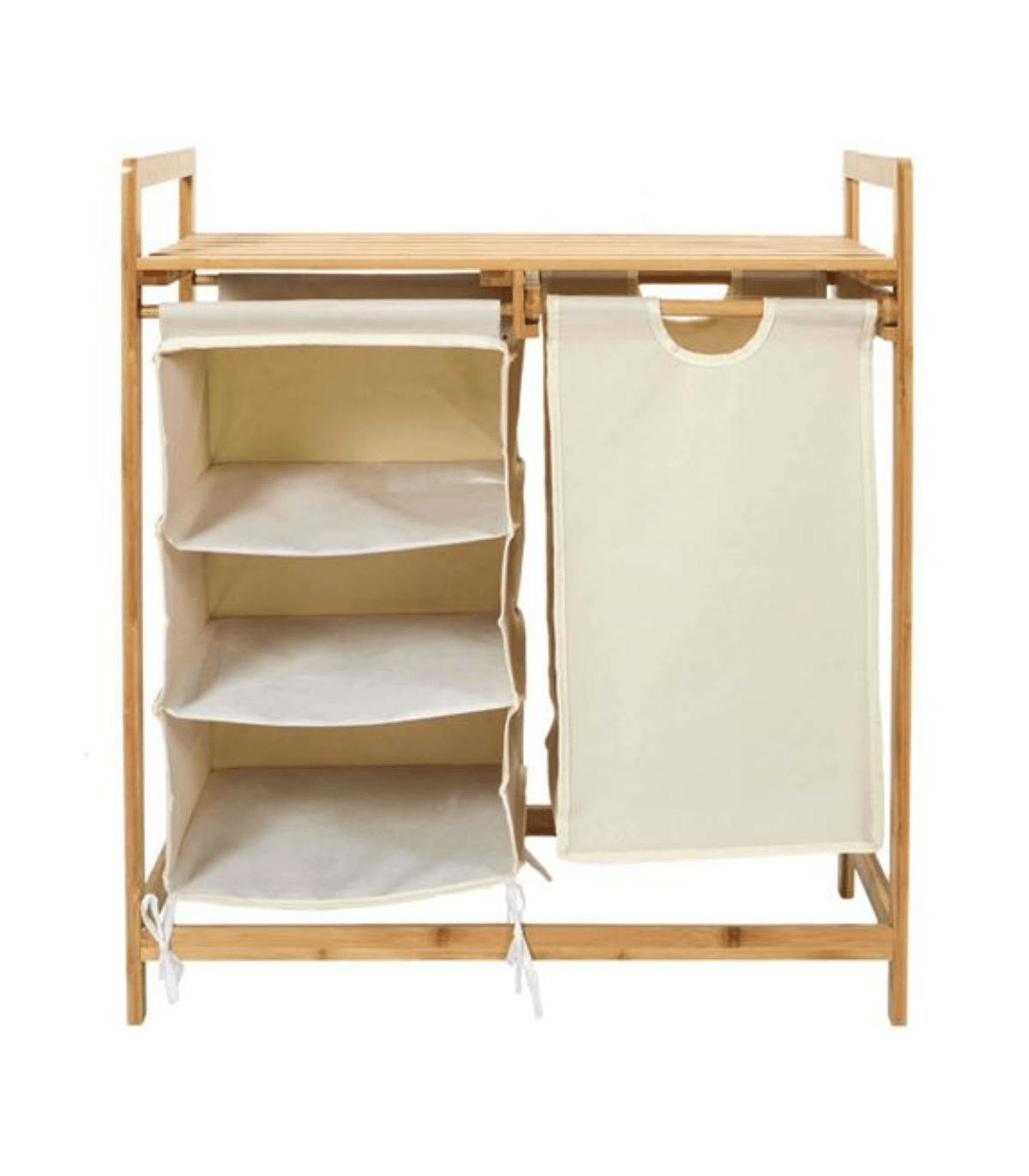 BADEZIMMER-ORGANIZER mit 4 Fächern aus Bambus und Stoff 38/69,5/77 cm - Eichefarben, Holz (69.5/38/77cm) - Calicosy
