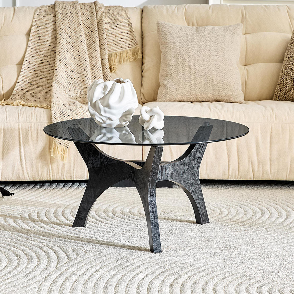 COUCHTISCH mit Bernstein-Glasplatte, 80cm, Schwarz - Schwarz, Glas/Holz (80/80/42.2cm) - KOMHTOM
