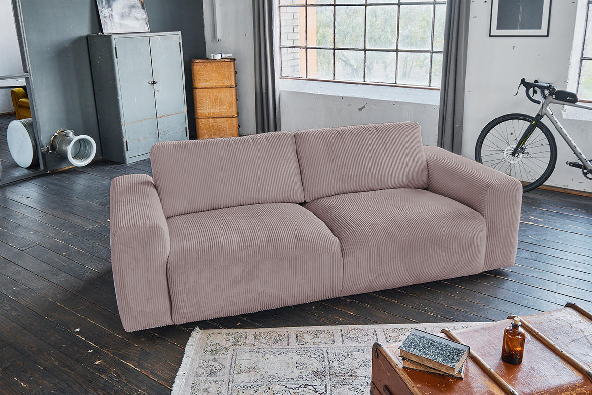 SOFA BODHI Pink Cord - Schwarz/Rosa, Kunststoff/Textil (242/80/110cm) - KAWOLA