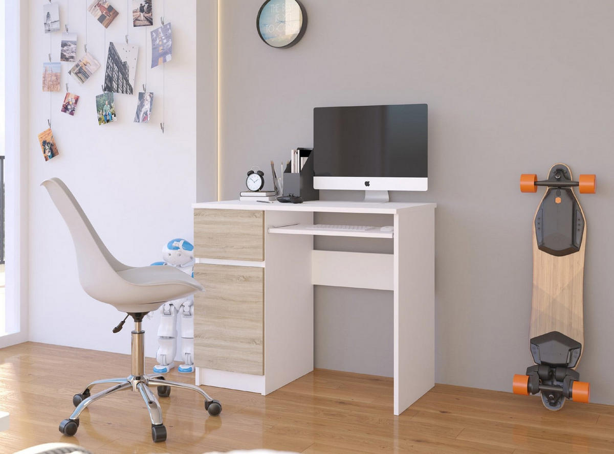 SCHREIBTISCH Links Piksel, Weiß-Sonoma, B90xH77xT50 cm - Weiß/Sonoma Eiche, Holz (50/90/77cm) - Milordbikes