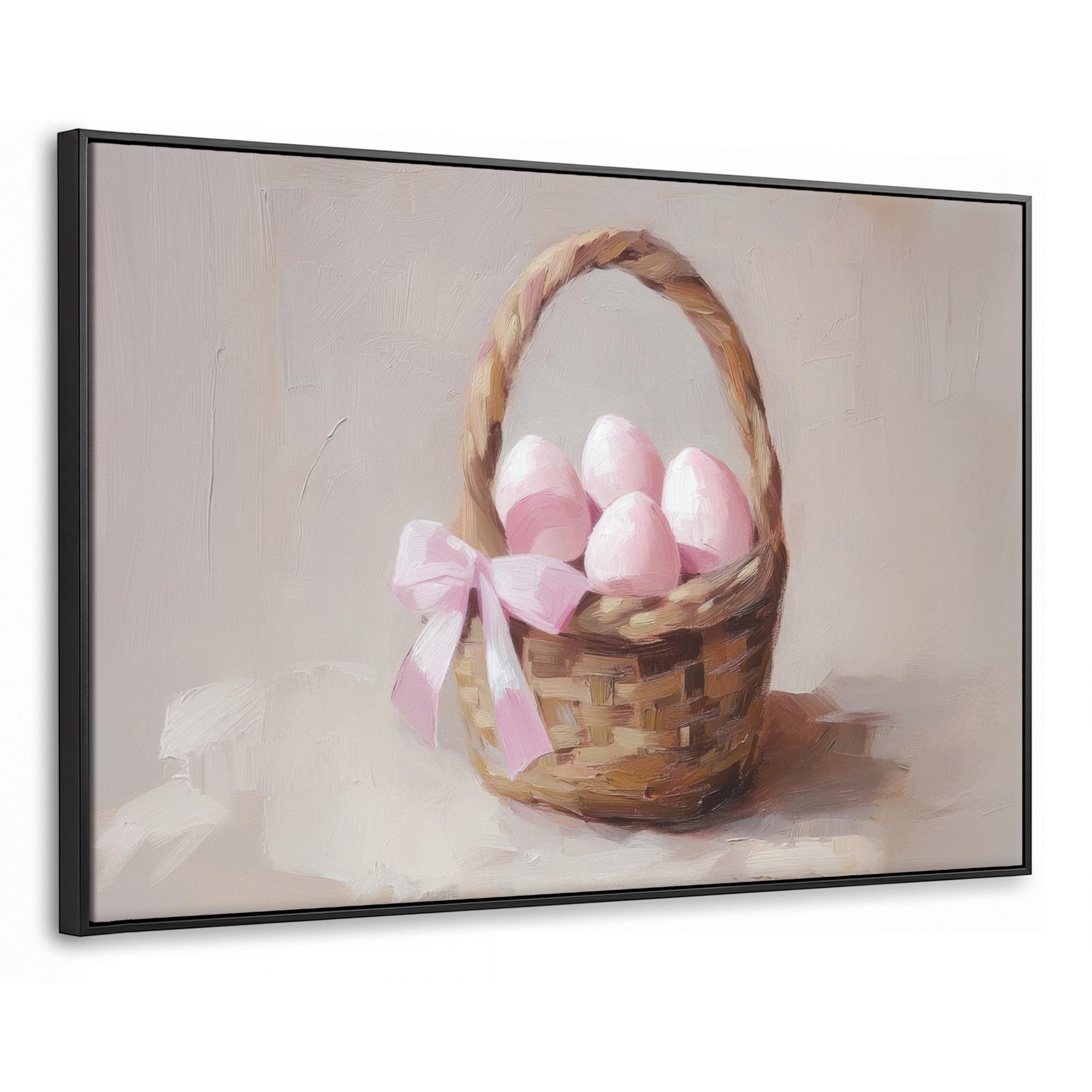 LEINWAND Bilder mit Rahmen - Korb - Eier - Rosa - 150x100 - Beige, Textil (150/100cm) - MuchoWow