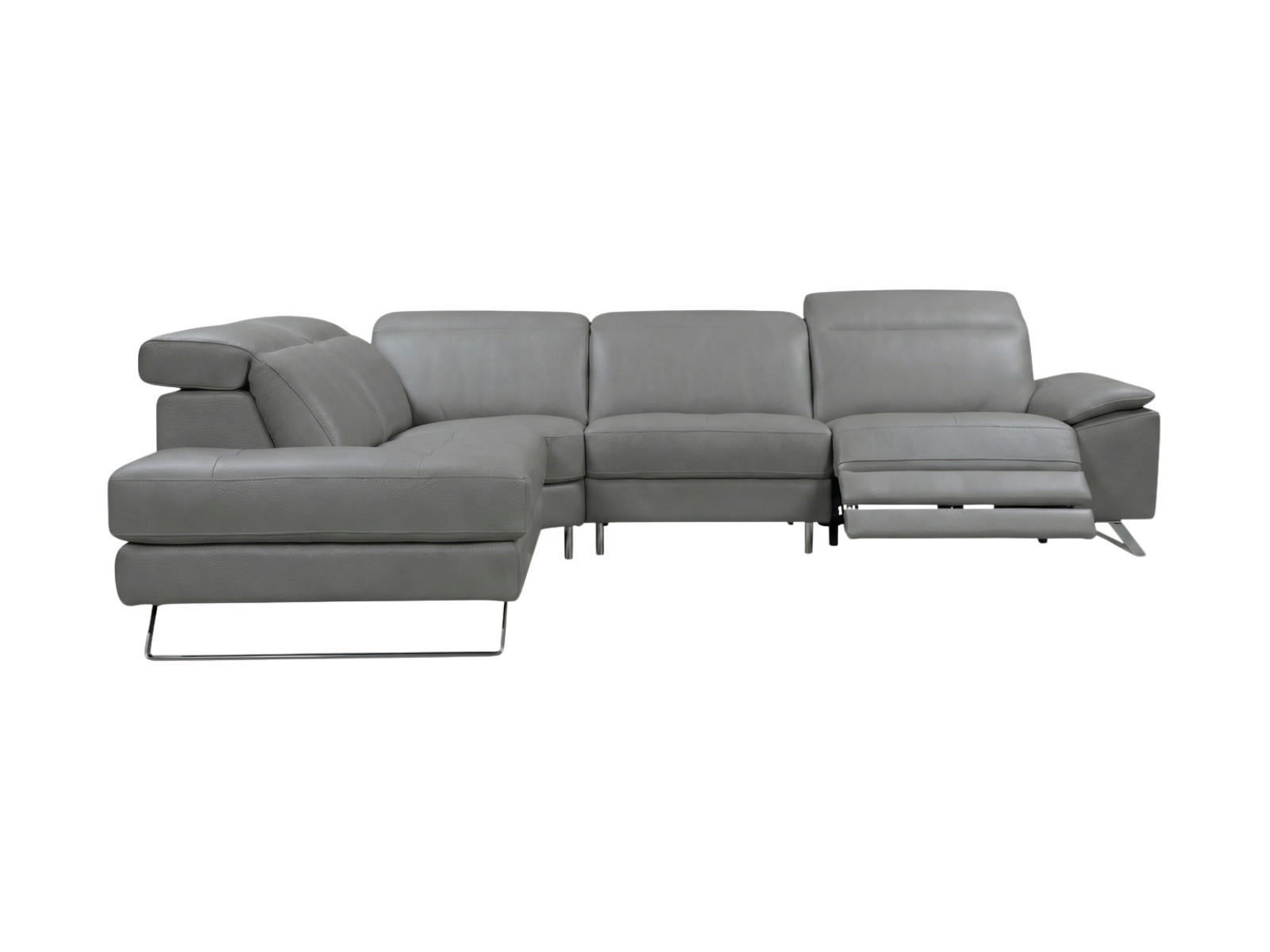 ECKSOFA Genius Echtleder mit 1 x Relaxfunktion Perlgrau - Hellgrau, Leder/Metall (230/264cm)