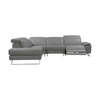 ECKSOFA Genius Echtleder mit 1 x Relaxfunktion Perlgrau - Hellgrau, Leder/Metall (230/264cm)