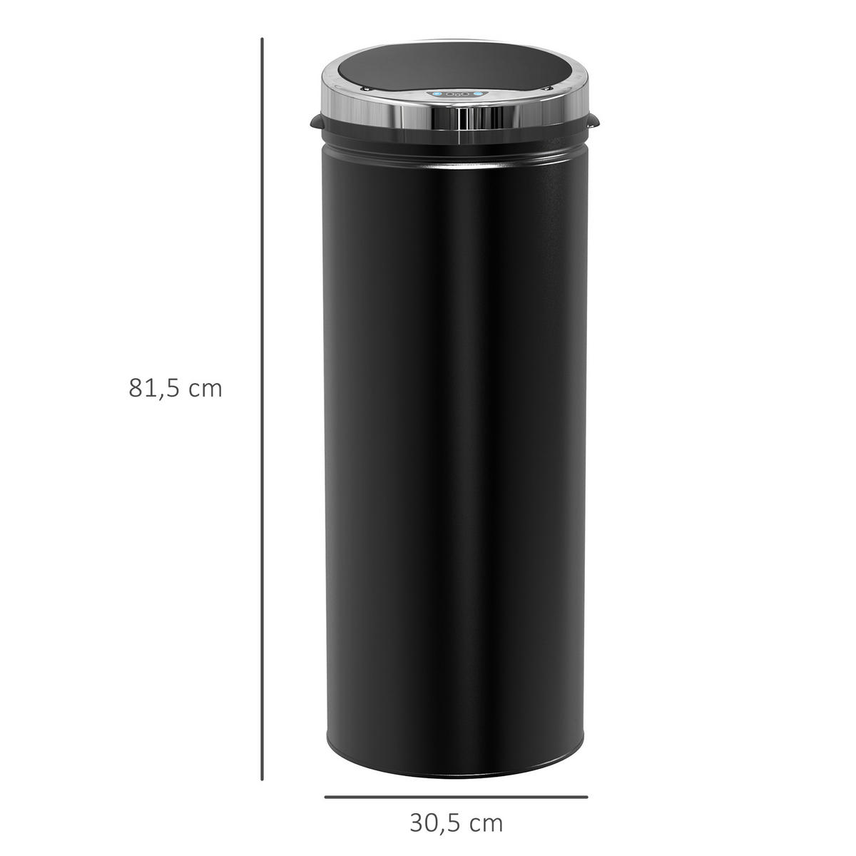 SENSOR Mülleimer 50L Automatischer Abfalleimer für Wohnzimmer, Büro, Schwarz - Schwarz, Metall (30.5/81.5/30.5cm) - HOMCOM