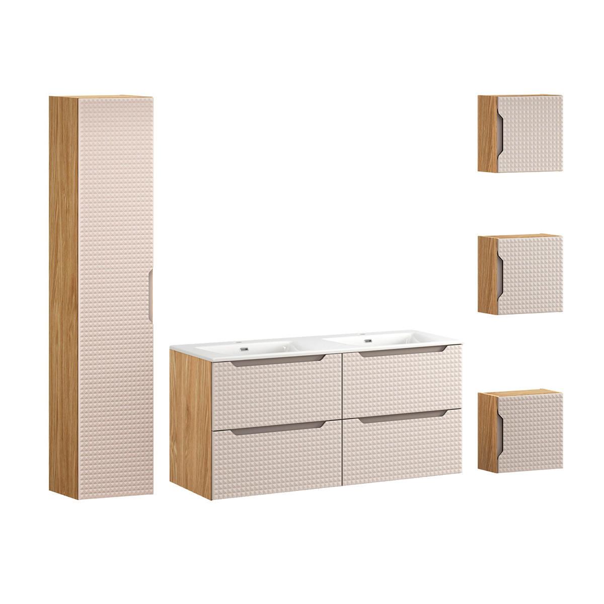 KOUPELNOVÝ NÁBYTEK 121cm Mallory 2er-Set Béžová a dřevo - hnědá, kompozitní dřevo (121/57/46cm) - Petits-meubles