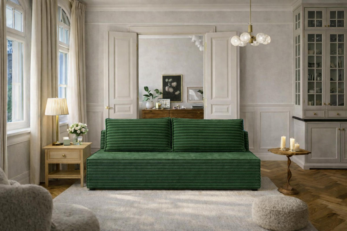 SCHLAFSOFA mit Bettkasten DUO, Stoff Velo, Grün - Grün, Holz (198/89/90cm) - Kaiser Möbel