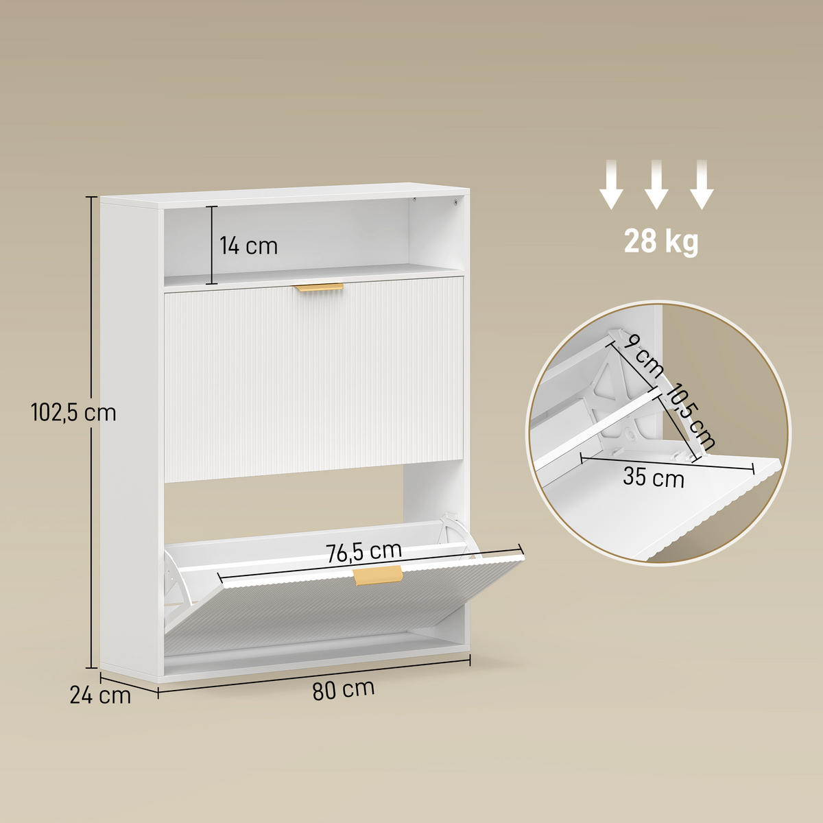 SCHUHSCHRANK Spanplatte MDF Weiß - Alufarben/Weiß, Holzwerkstoff/Kunststoff (24/102.5/80cm) - HOMCOM