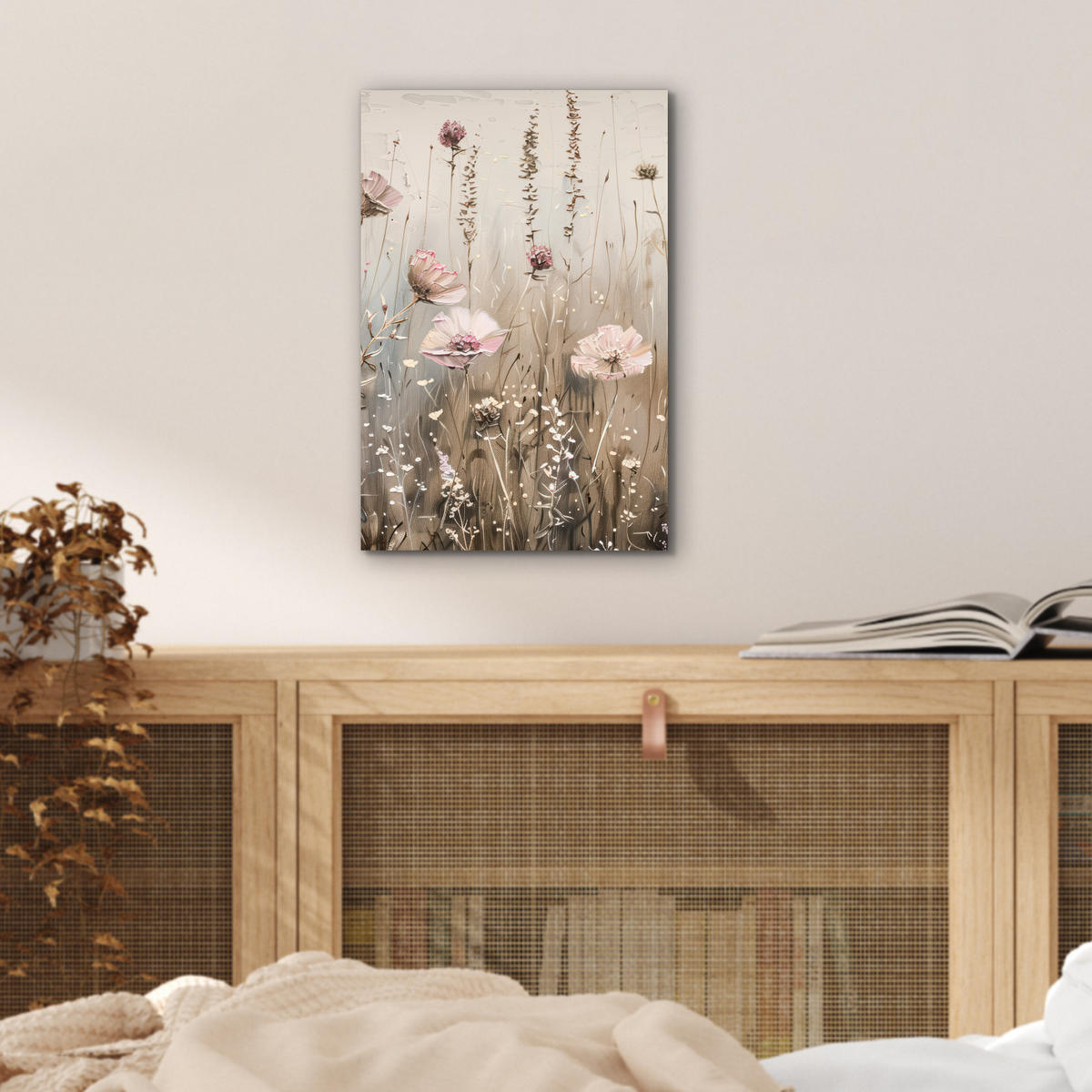 KOVOVÝ OBRAZ Kvety - Ružová - Moderné - Béžová 20x30 cm - béžová, kov (20/30cm) - MuchoWow