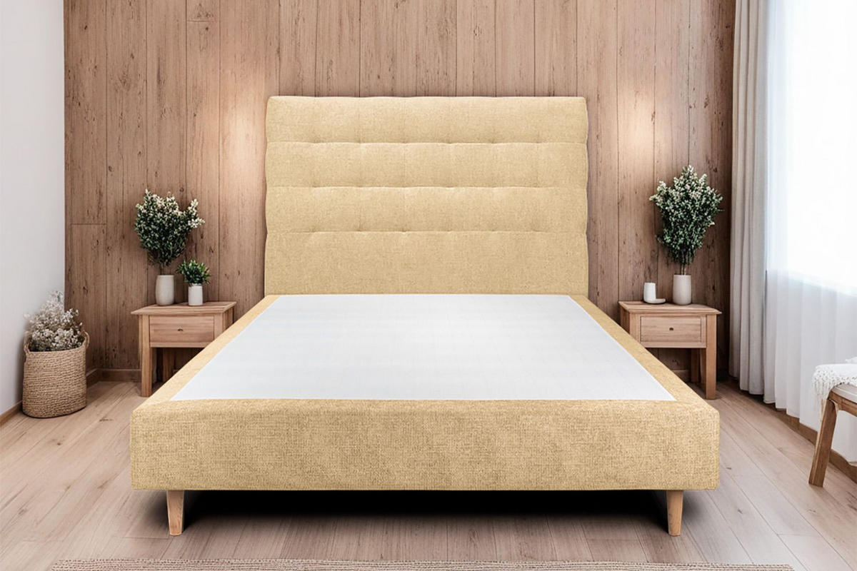 KOPFTEIL gepolstert - Gesteppt – gelber Stoff - 140 cm - Gelb/Beige, Holz (140/120/10cm) - Sommeil de Plomb