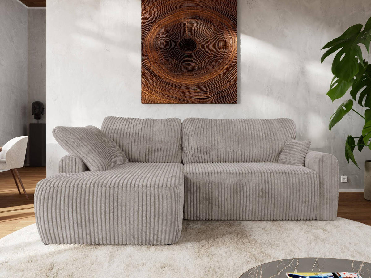 ECKSCHLAFSOFA CUBO L Hellbraun Cord - links - Hellbraun/Schwarz, Kunststoff/Textil (273/187cm) - MKS