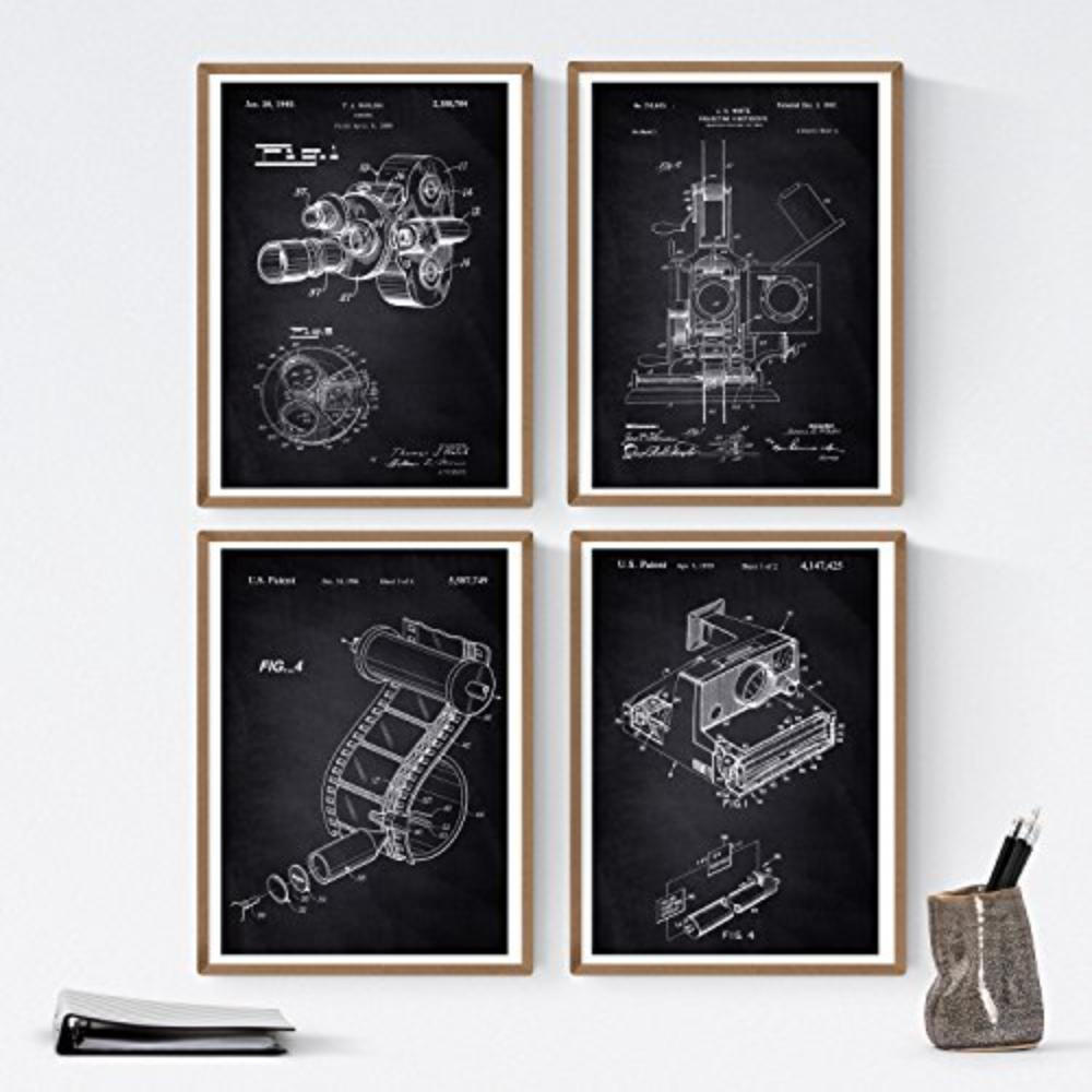 POSTER Set mit 4 Musikinstrument Patent A4 Schwarzer Rahmen - Schwarz, Papier (29.7/3cm) - Nacnic