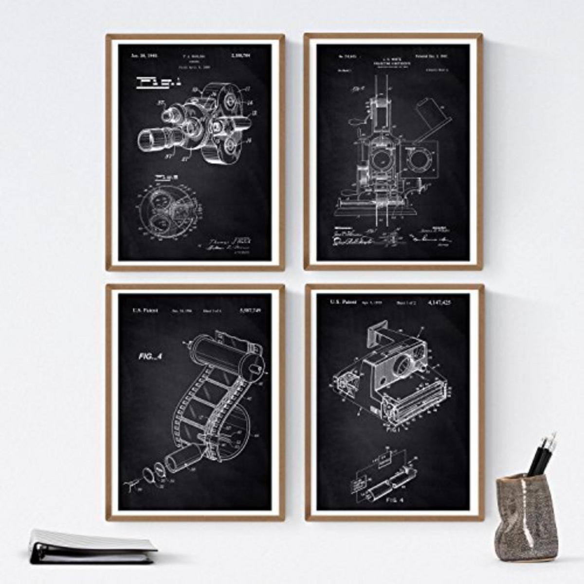 POSTER Set mit 4 Musikinstrument Patent A4 Schwarzer Rahmen - Schwarz, Papier (29.7/3cm) - Nacnic