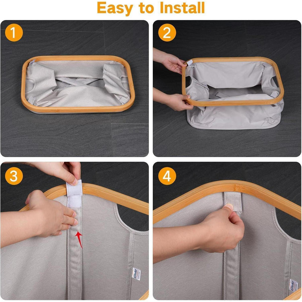 WÄSCHEKORB faltbar 50L Bambus Stoff Hellgrau - Grau, Naturmaterialien (33/33/44cm)