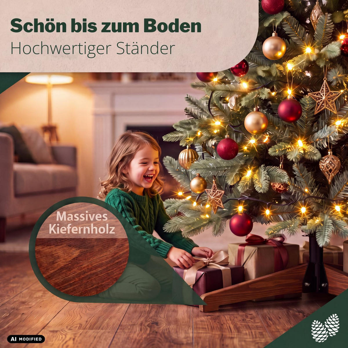 KÜNSTLICHER WEIHNACHTSBAUM OREGON mit Holzständer Höhe 150 cm - Grün, Kunststoff (125/210cm) - pink garten