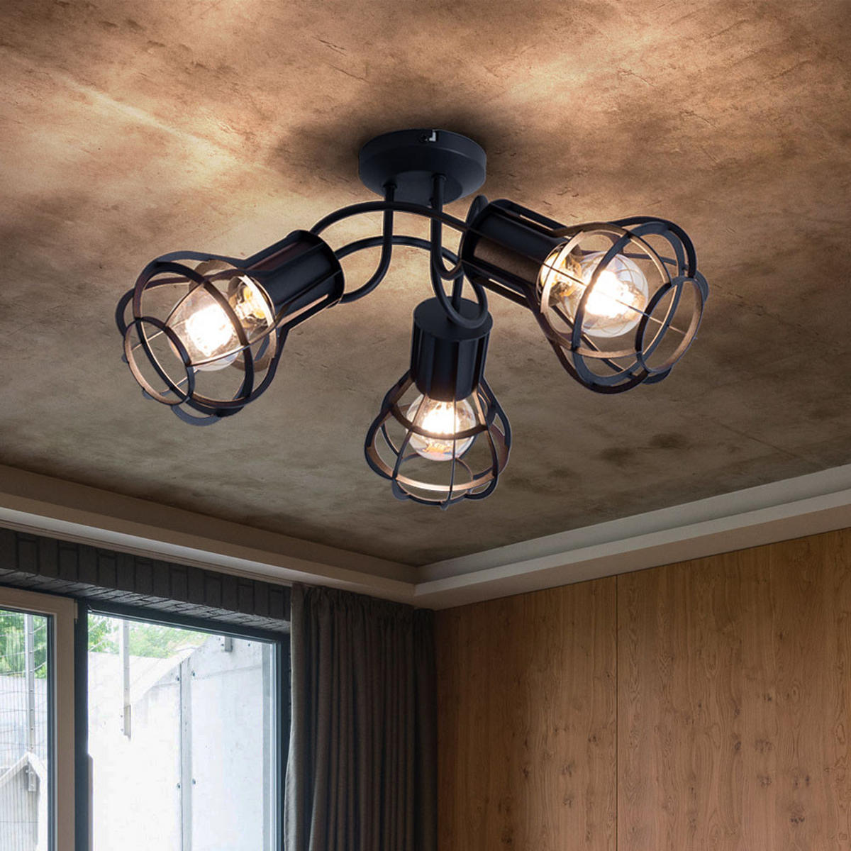 DECKENLEUCHTE Gitteroptik Schwarz-matt - Schwarz, Metall (47/47/25cm) - Globo Lighting