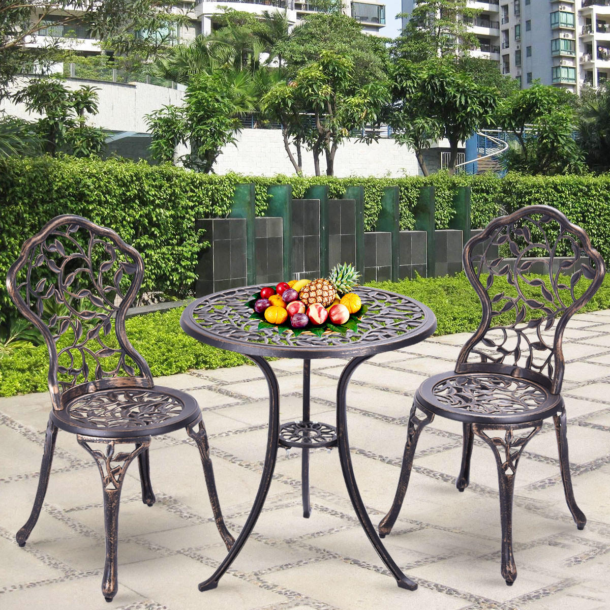SITZGRUPPE Antik Bistroset Balkonset Kupfer(3-teilig) - Kupferfarben, Metall - COSTWAY