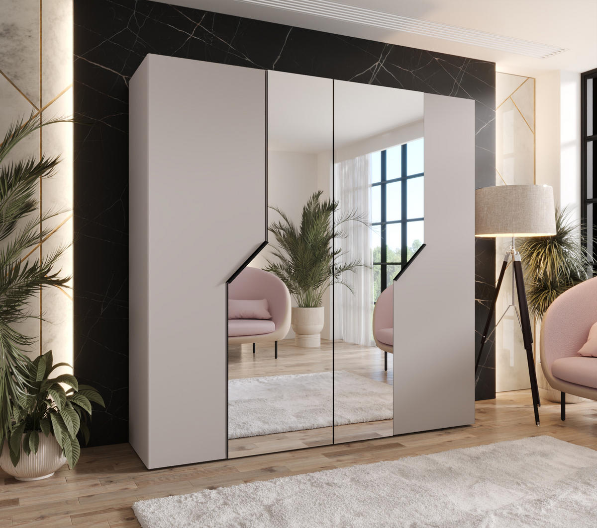 DREHTÜRENSCHRANK 202/200/52 4-türig - Beige/Schwarz, Holz/Metall (200/202/52cm) - Abiks Möbel