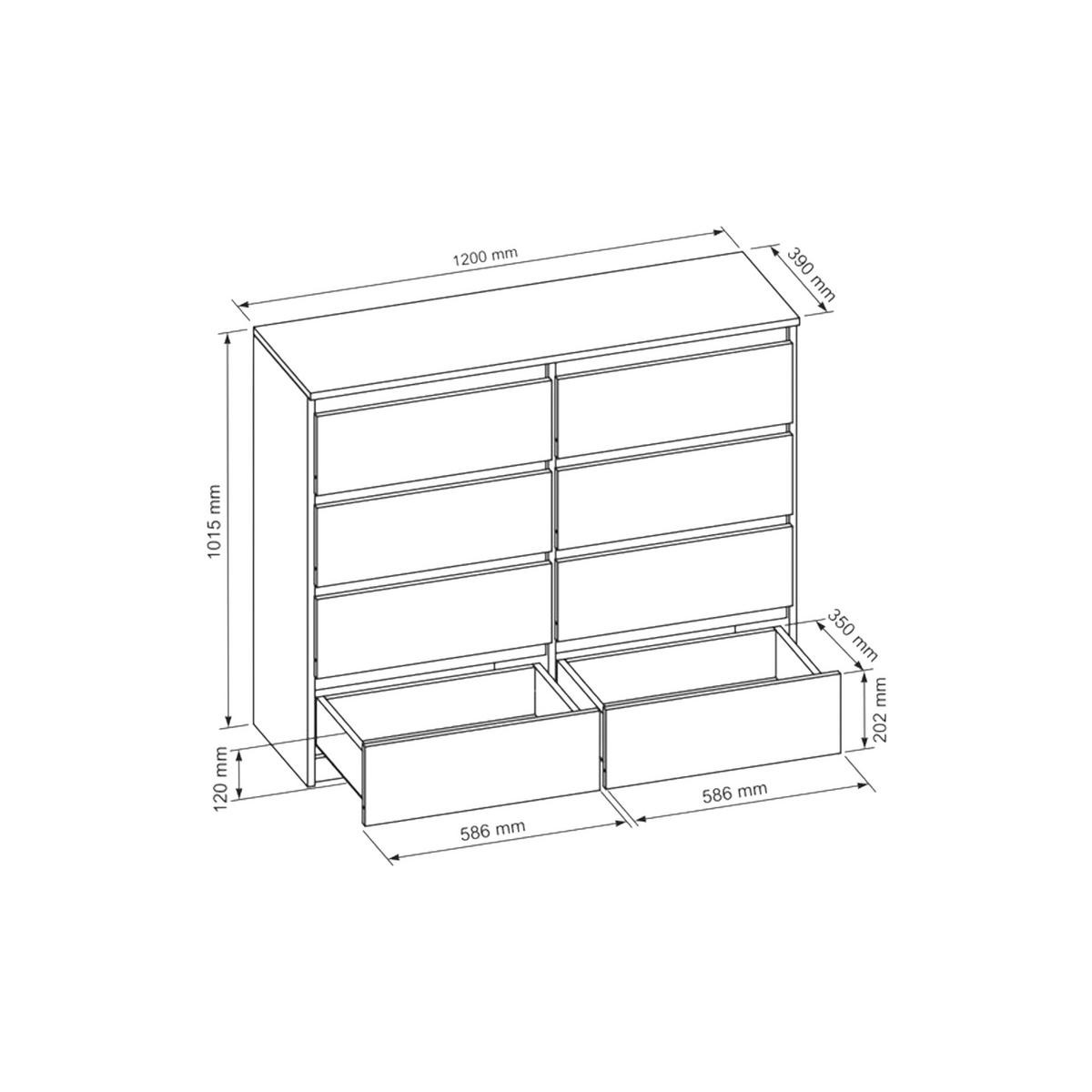 KOMMODE NUDO 120/101,5/39cm mit 8 Schubladen Türen Schwarz - Schwarz Hochglanz/Schwarz, Holzwerkstoff (120/101.5/39cm) - MASSENO