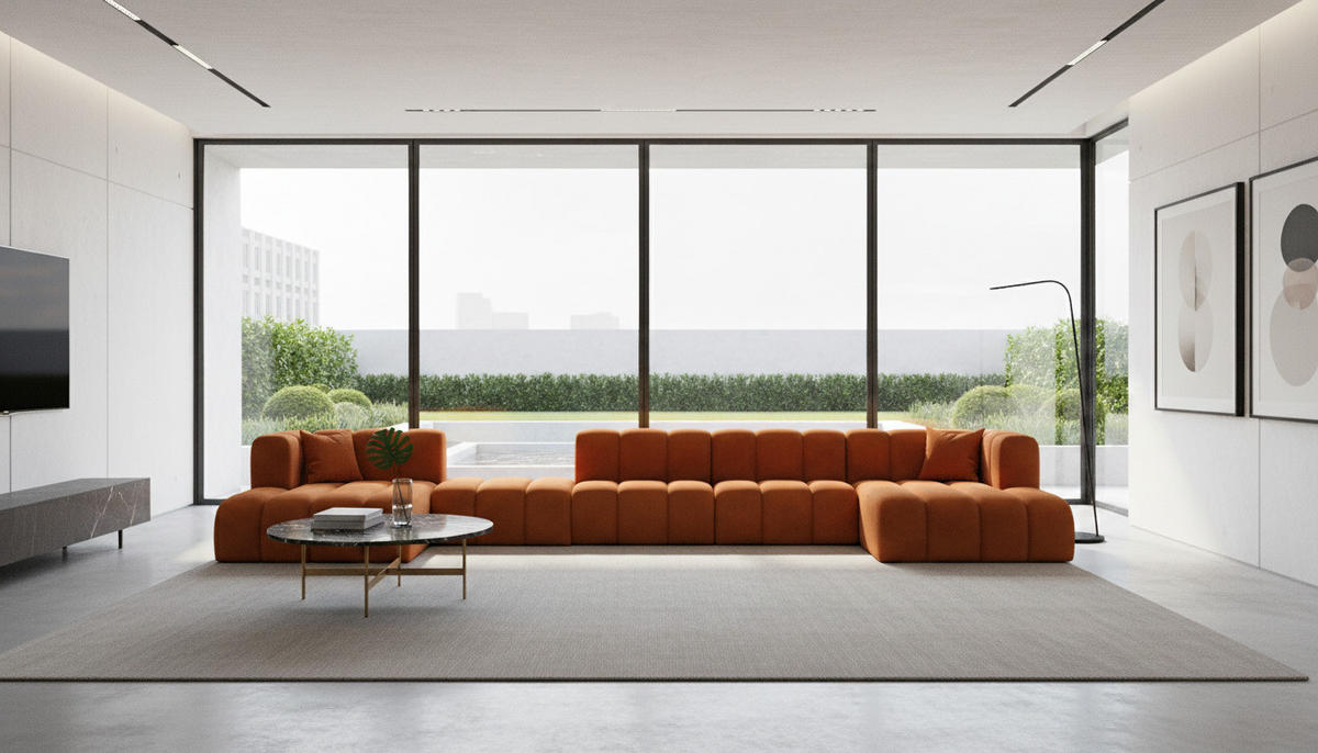 ECKSOFA U-Form Grand U Big XL 500 cm, Velourstoff Salvador, Braun - Braun, Holz (500/179cm) - Kaiser Möbel