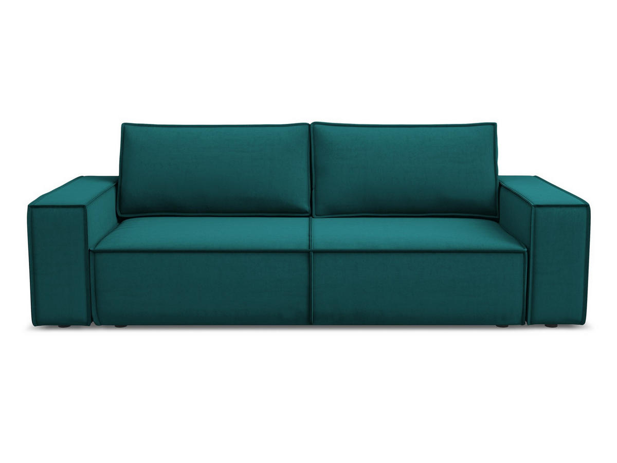 3-SITZER SOFA mit Schlaffunktion Samt Stoff Blau - Blau/Petrol, Kunststoff/Textil (255/85/105cm) - Makamii
